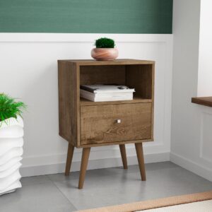 Manhattan Comfort Liberty Mid-Century Modern Nightstand 1.0 with 1 Cubby Space and 1 Drawer in Rustic Brown