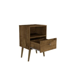 Manhattan Comfort Liberty Mid-Century Modern Nightstand 1.0 with 1 Cubby Space and 1 Drawer in Rustic Brown