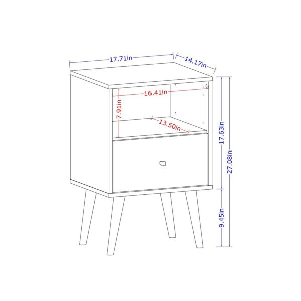 Manhattan Comfort Liberty Mid-Century Modern Nightstand 1.0 with 1 Cubby Space and 1 Drawer in Rustic Brown and Aqua Blue