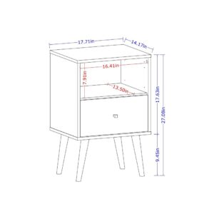 Manhattan Comfort Liberty Mid-Century Modern Nightstand 1.0 with 1 Cubby Space and 1 Drawer in Rustic Brown and White