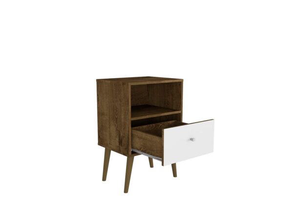 Manhattan Comfort Liberty Mid-Century Modern Nightstand 1.0 with 1 Cubby Space and 1 Drawer in Rustic Brown and White