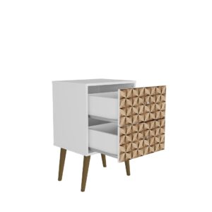 Manhattan Comfort Liberty Mid-Century Modern Nightstand 2.0 with 2 Full Extension Drawers in White and 3D Brown Prints