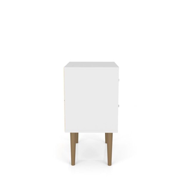 Manhattan Comfort Liberty Mid-Century Modern Nightstand 2.0 with 2 Full Extension Drawers in White and 3D Brown Prints