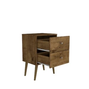 Manhattan Comfort Liberty Mid-Century Modern Nightstand 2.0 with 2 Full Extension Drawers in Rustic Brown