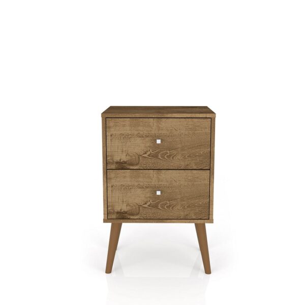 Manhattan Comfort Liberty Mid-Century Modern Nightstand 2.0 with 2 Full Extension Drawers in Rustic Brown