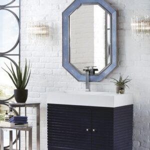 James Martin 210-V36-VBL-GW Linear 36 Inch Single Vanity in Victory Blue with Glossy White Solid Surface Top