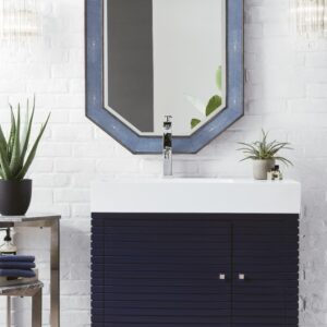 James Martin 210-V36-VBL-GW Linear 36 Inch Single Vanity in Victory Blue with Glossy White Solid Surface Top