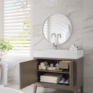 James Martin 210-V36-WW-GW Linear 36 Inch Single Vanity in Whitewashed Walnut with Glossy White Solid Surface Top