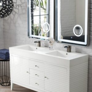 James Martin 210-V59D-GW-GW Linear 59 Inch Double Vanity in Glossy White with Glossy White Solid Surface Top