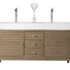 James Martin 210-V59D-WW-GW Linear 59 Inch Double Vanity in Whitewashed Walnut with Glossy White Solid Surface Top