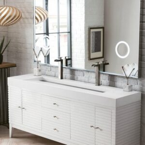 James Martin 210-V72D-GW-GW Linear 72 Inch Double Vanity in Glossy White with Glossy White Solid Surface Top