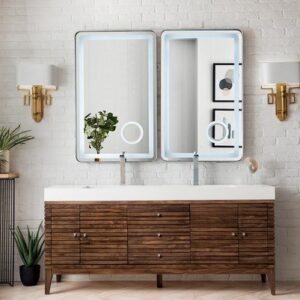 James Martin 210-V72D-WLT-GW Linear 72 Inch Double Vanity in Mid Century Walnut with Glossy White Solid Surface Top