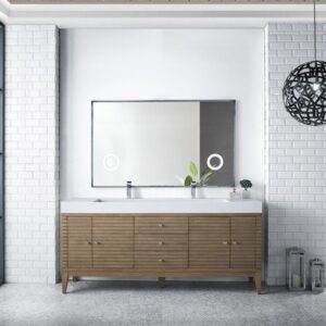 James Martin 210-V72D-WW-GW Linear 72 Inch Double Vanity in Whitewashed Walnut with Glossy White Solid Surface Top