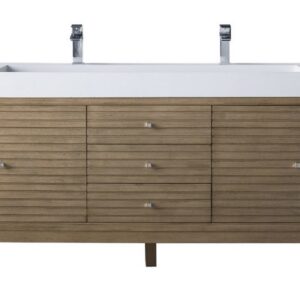 James Martin 210-V72D-WW-GW Linear 72 Inch Double Vanity in Whitewashed Walnut with Glossy White Solid Surface Top