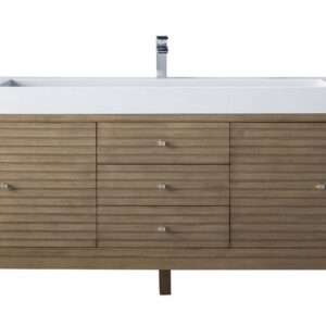 James Martin 210-V72S-WW-GW Linear 72 Inch Single Vanity in Whitewashed Walnut with Glossy White Solid Surface Top