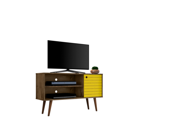 Manhattan Comfort Liberty 42.52" Mid-Century Modern TV Stand with 2 Shelves and 1 Door in Rustic Brown and Yellow