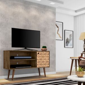 Manhattan Comfort Liberty 42.52" Mid-Century Modern TV Stand with 2 Shelves and 1 Door in Rustic Brown and 3D Brown Prints