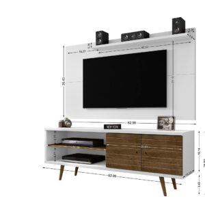 Manhattan Comfort Liberty 62.99 Mid-Century Modern TV Stand and Panel with Solid Wood Legs in White and Rustic Brown