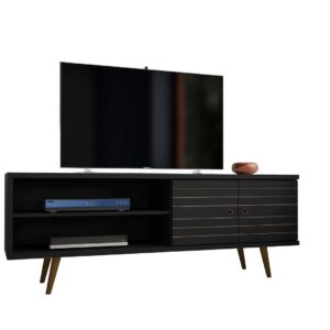 Manhattan Comfort Liberty 62.99 Mid-Century Modern TV Stand and Panel with Solid Wood Legs in Black