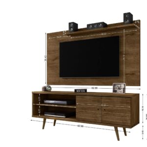 Manhattan Comfort Liberty 62.99 Mid-Century Modern TV Stand and Panel with Solid Wood Legs in Rustic Brown