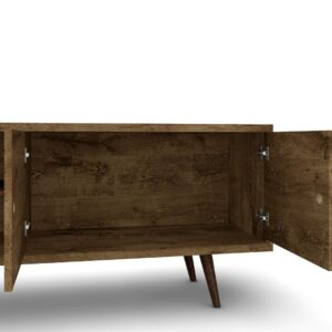 Manhattan Comfort Liberty 62.99 Mid-Century Modern TV Stand and Panel with Solid Wood Legs in Rustic Brown