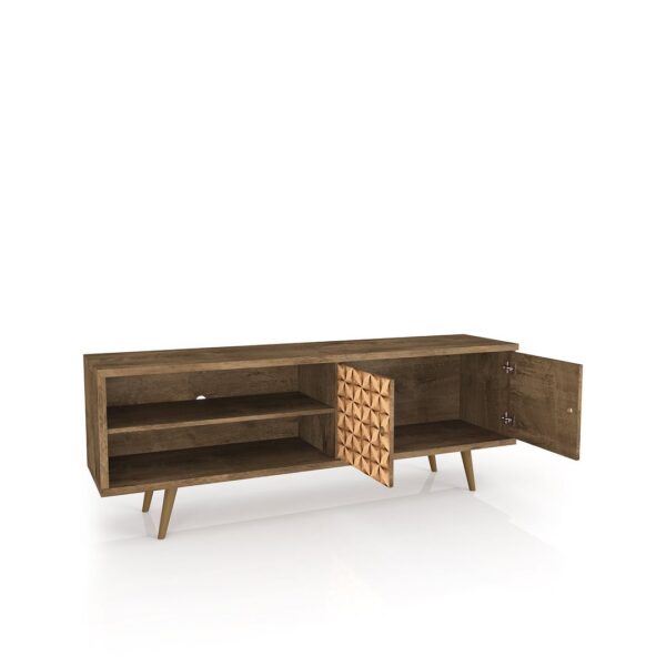 Manhattan Comfort Liberty 62.99 Mid-Century Modern TV Stand and Panel with Solid Wood Legs in Rustic Brown and 3D Brown Prints