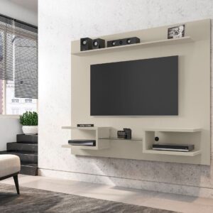 Manhattan Comfort Plaza 64.25 Modern Floating Wall Entertainment Center with Display Shelves in Off White