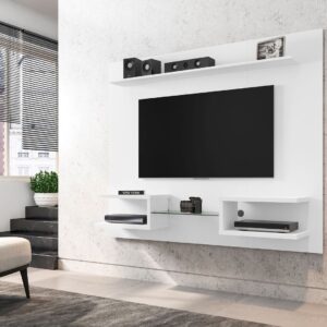 Manhattan Comfort Plaza 64.25 Modern Floating Wall Entertainment Center with Display Shelves in White