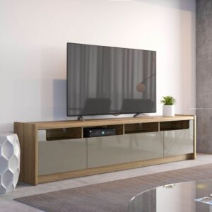 Manhattan Comfort Munoz 87.12" TV Stand with 3 Compartments and Media Shelves in Grey Gloss