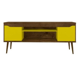 Manhattan Comfort Bradley 62.99 TV Stand Rustic Brown and Yellow with 2 Media Shelves and 2 Storage Shelves in Rustic Brown and Yellow with Solid Wood Legs