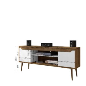 Manhattan Comfort Bradley 62.99 TV Stand Rustic Brown and White with 2 Media Shelves and 2 Storage Shelves in Rustic Brown and White with Solid Wood Legs