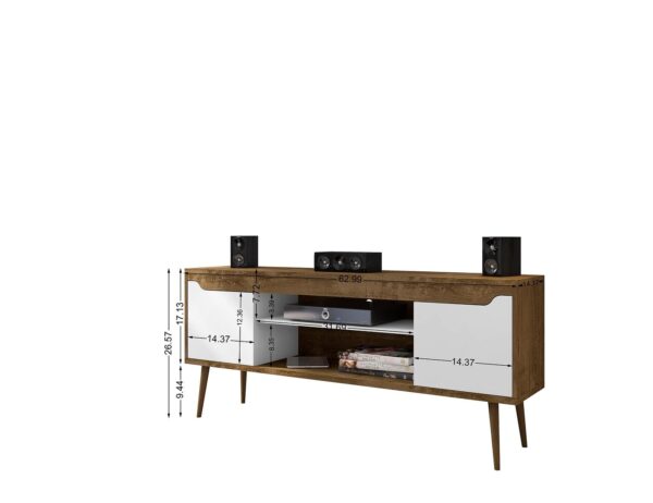 Manhattan Comfort Bradley 62.99 TV Stand Rustic Brown and White with 2 Media Shelves and 2 Storage Shelves in Rustic Brown and White with Solid Wood Legs