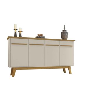 Manhattan Comfort Yonkers 62.99 Sideboard with Solid Wood Legs and 2 Cabinets in Off White and Cinnamon