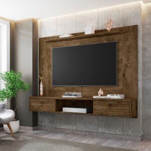 Manhattan Comfort Liberty 70.86 Floating Wall Entertainment Center with Overhead Shelf in Rustic Brown