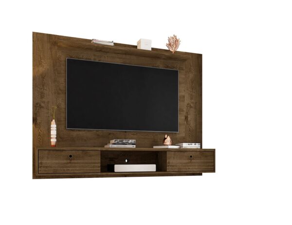 Manhattan Comfort Liberty 70.86 Floating Wall Entertainment Center with Overhead Shelf in Rustic Brown