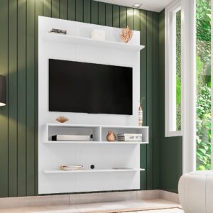 Manhattan Comfort Libra Long Floating 45.35 Wall Entertainment Center with Overhead Shelf in White