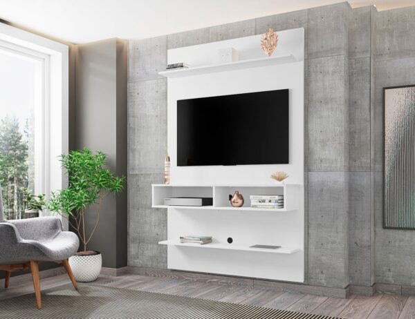 Manhattan Comfort Libra Long Floating 45.35 Wall Entertainment Center with Overhead Shelf in White