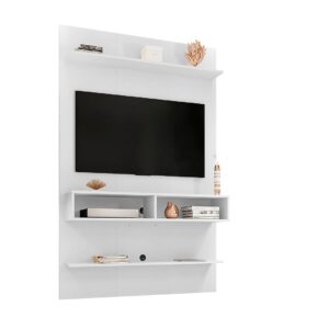 Manhattan Comfort Libra Long Floating 45.35 Wall Entertainment Center with Overhead Shelf in White