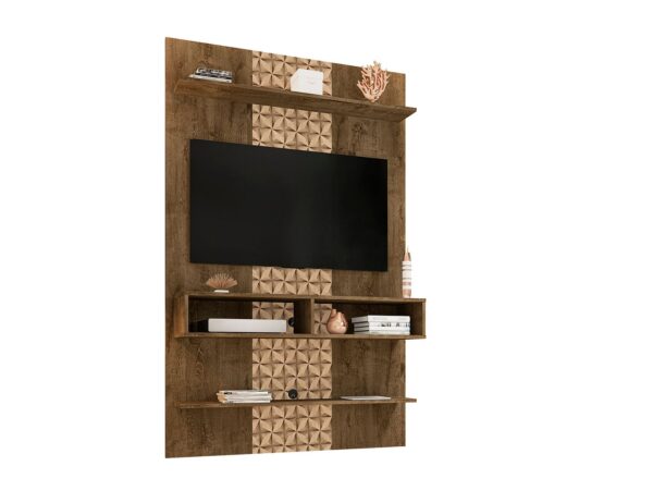 Manhattan Comfort Libra Long Floating 45.35 Wall Entertainment Center with Overhead Shelf in Rustic Brown and 3D Brown Prints