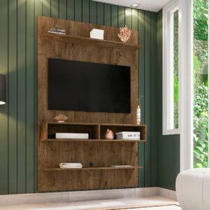 Manhattan Comfort Libra Long Floating 45.35 Wall Entertainment Center with Overhead Shelf in Rustic Brown