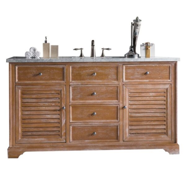 James Martin 238-104-5311-3CAR Savannah 60 Inch Driftwood Single Vanity with 3 cm Carrara Marble Top