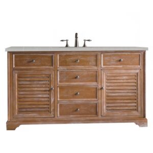 James Martin 238-104-5311-3ESR Savannah 60 Inch Single Vanity Cabinet in Driftwood with 3 CM Eternal Serena Quartz Top