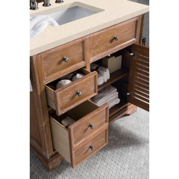 James Martin 238-104-5511-3EMR Savannah 36 Inch Single Vanity Cabinet in Driftwood with 3 CM Eternal Marfil Quartz Top