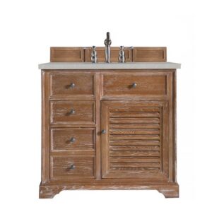 James Martin 238-104-5511-3ESR Savannah 36 Inch Single Vanity Cabinet in Driftwood with 3 CM Eternal Serena Quartz Top