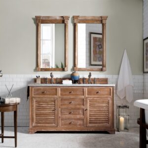 James Martin 238-104-5611-3CAR Savannah 60 Inch Driftwood Double Vanity with 3 cm Carrara Marble Top