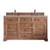 James Martin 238-104-5611-3ESR Savannah 60 Inch Double Vanity Cabinet in Driftwood with 3 CM Eternal Serena Quartz Top