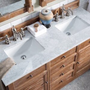 James Martin 238-104-5611-3CAR Savannah 60 Inch Driftwood Double Vanity with 3 cm Carrara Marble Top