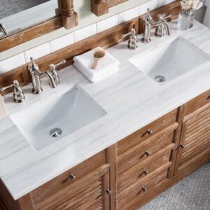 James Martin 238-104-5611-3AF Savannah 60 Inch Driftwood Double Vanity with 3 cm Arctic Fall Solid Surface Top