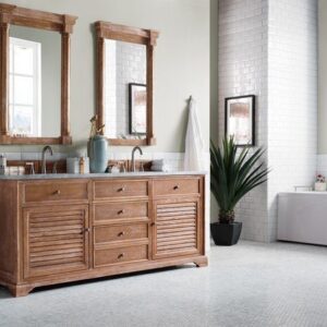 James Martin 238-104-5711-3CAR Savannah 72 Inch Driftwood Double Vanity with 3 cm Carrara Marble Top