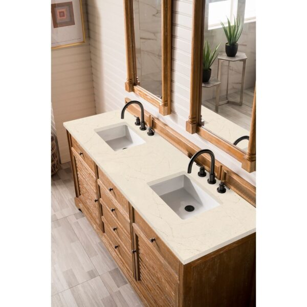 James Martin 238-104-5711-3EMR Savannah 72 Inch Double Vanity Cabinet in Driftwood with 3 CM Eternal Marfil Quartz Top